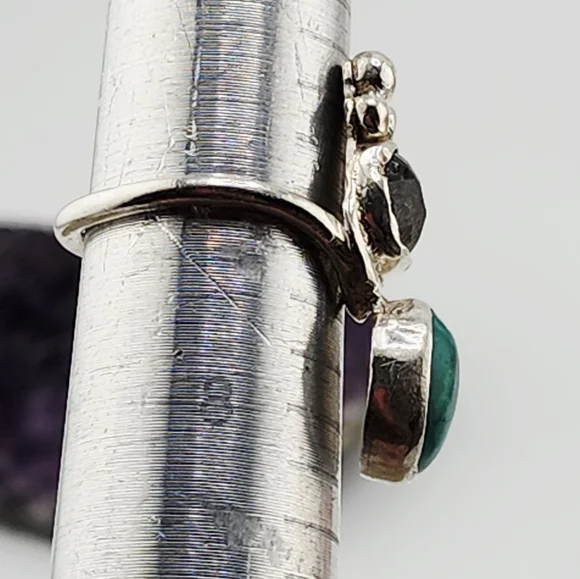 TURQUOISE & RUTILATED QUARTZ HANDMADE RING IN STERLING SILVER METAL SIZE 7 - Picture 8 of 10